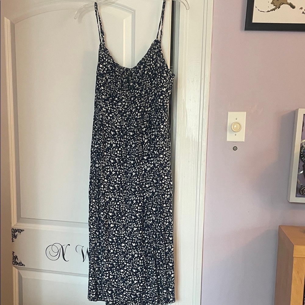 Navy and White Floral Dress with pockets - Women